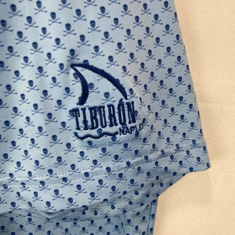 Peter Millar Summer Comfort Men XXL Blue Skull Crossbones Golf Polo Tiburon Logo